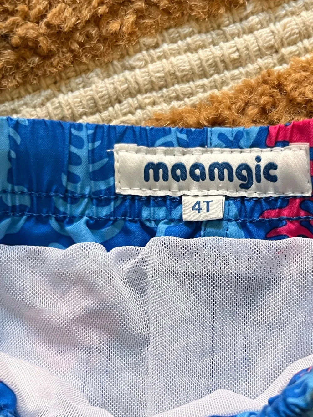 Maamgic Boys Blue Fishbone Print Swim Shorts Trunks 4T